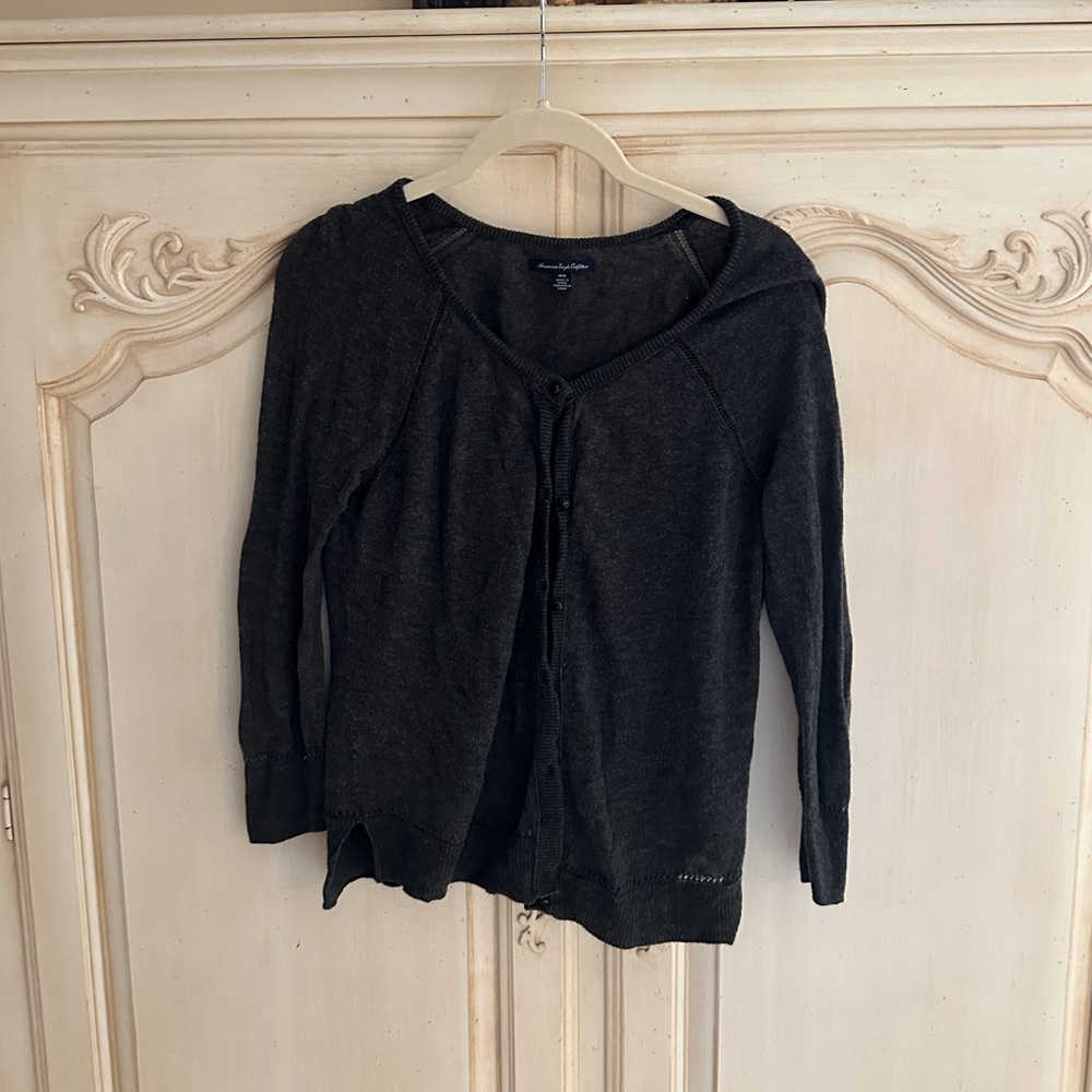 American Eagle Outfitters Charcoal 3/4 sleeve Cardigan M